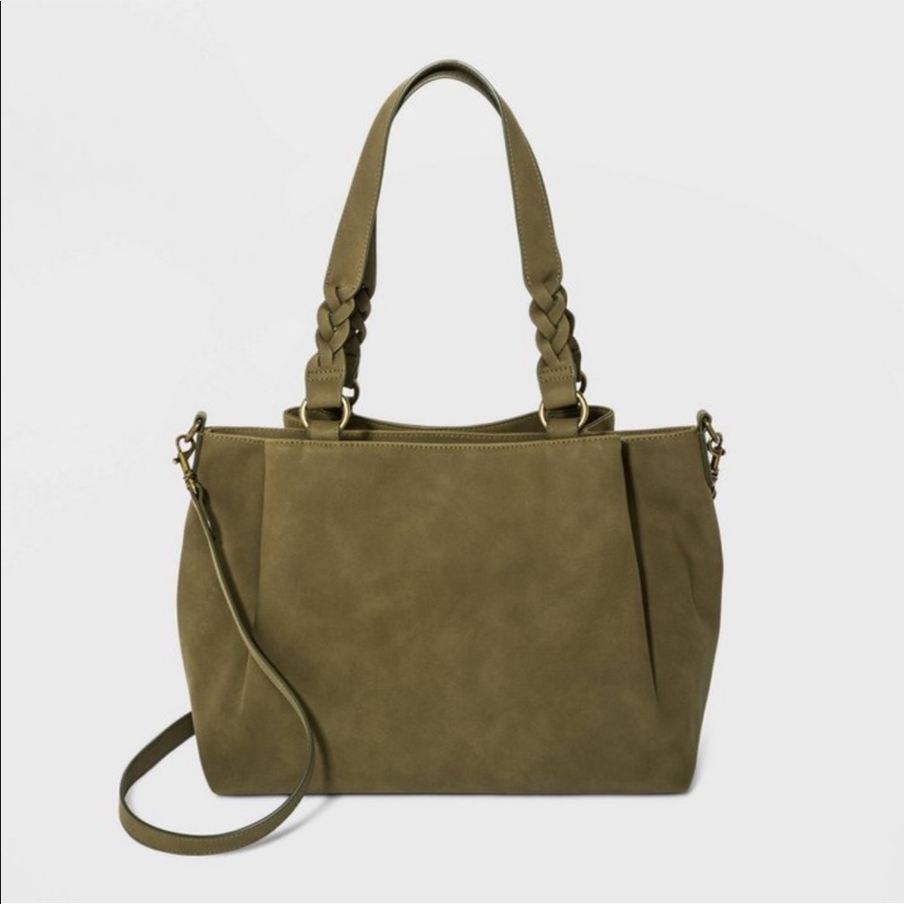 Universal Thread Olive Green Satchel Tote with Braided Handles